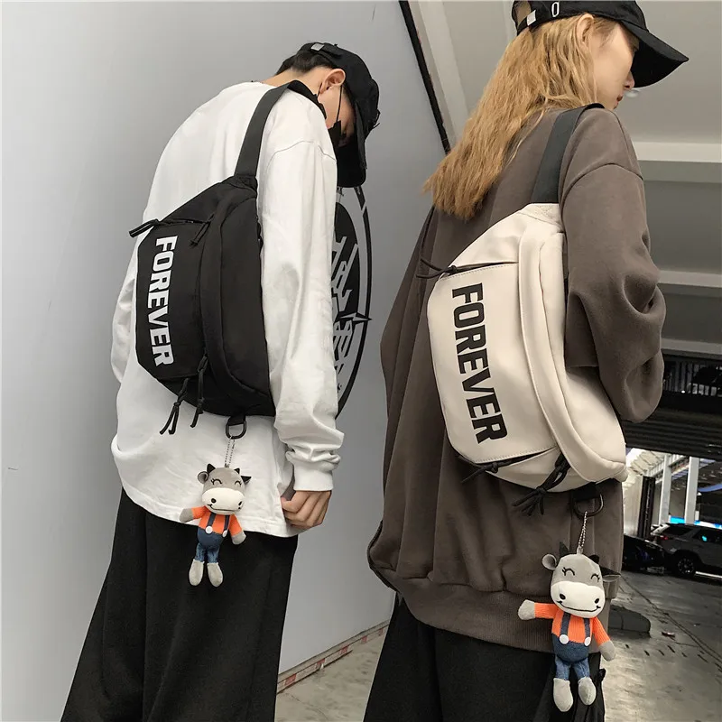 Men Women Casual Zip Pocket Purse Chest Bag Fashion Letters Print Waterproof Single Shoulder Crossbody Messenger Bag