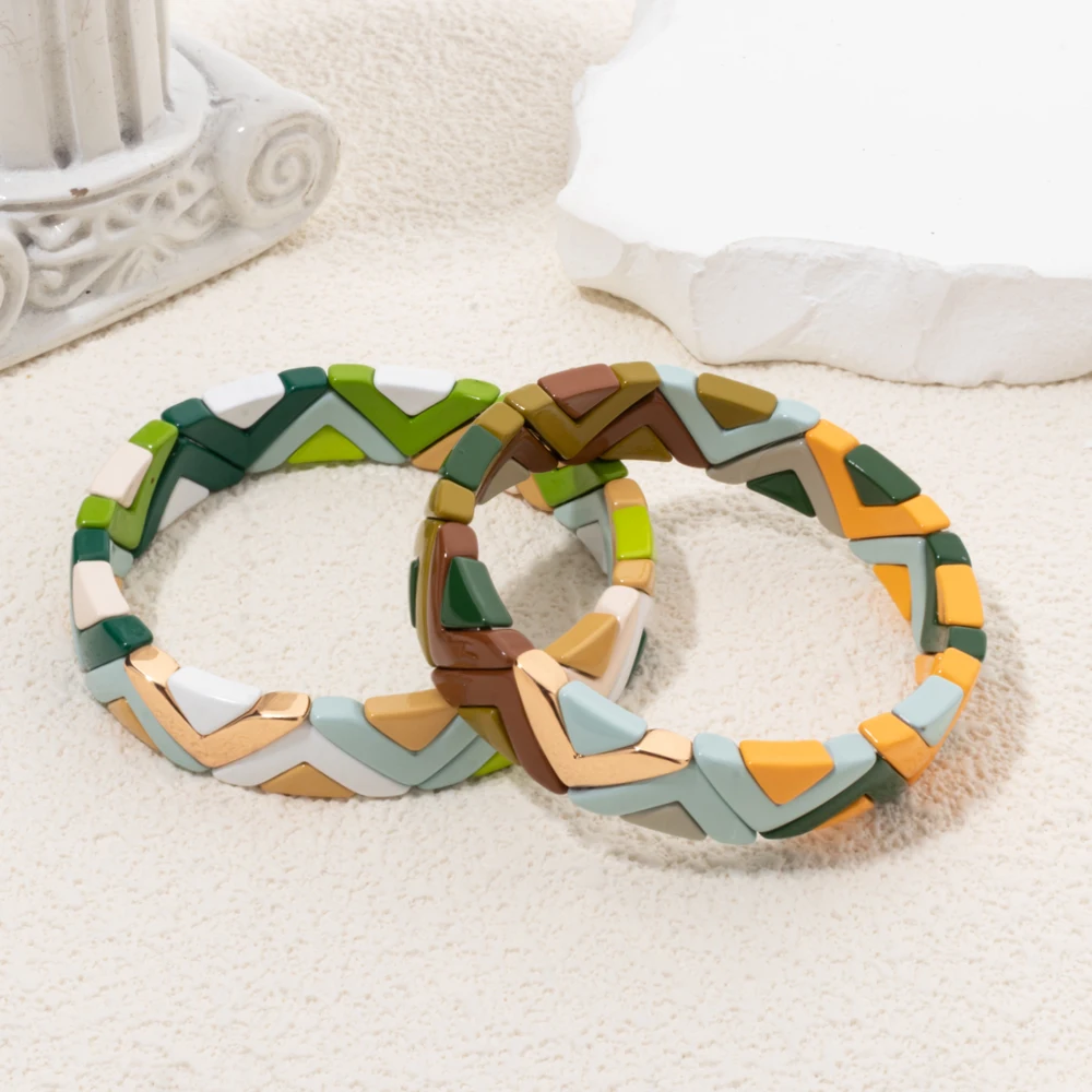 Wholesale Fashion Customized Multicolored Enameled Puzzled Zig Zag Bracelet Set for Women
