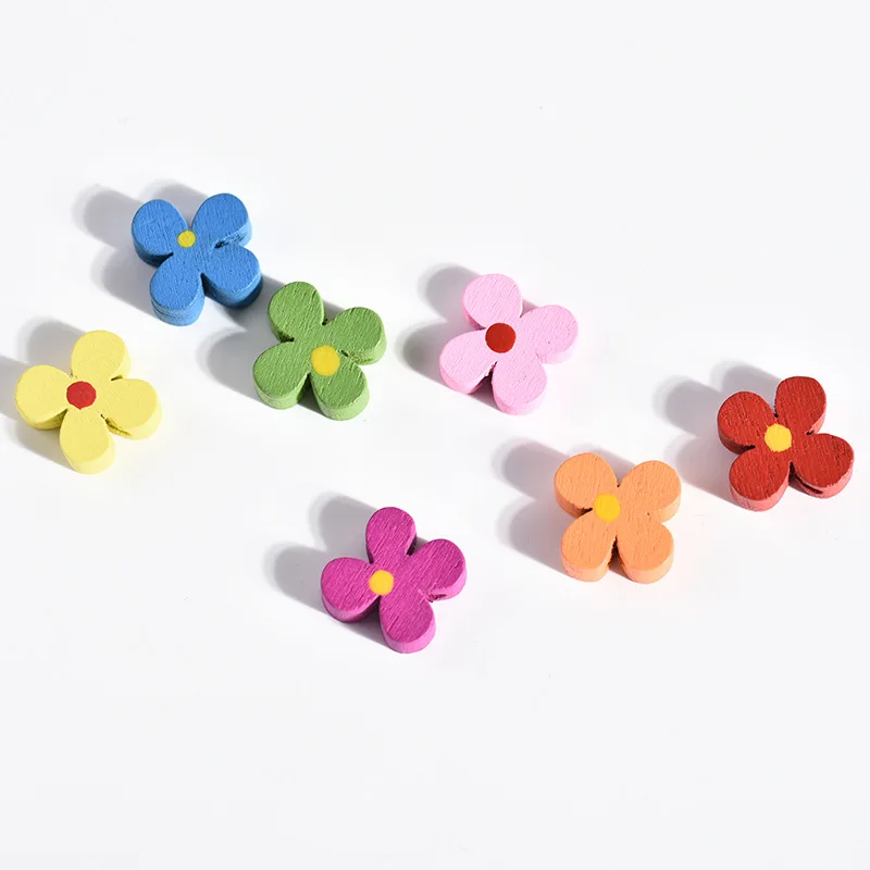 XUQIAN Ins Мультяшные четырехлистные цветочные деревянные бусины россыпью для детского браслета DIY ювелирные аксессуары ручной работы