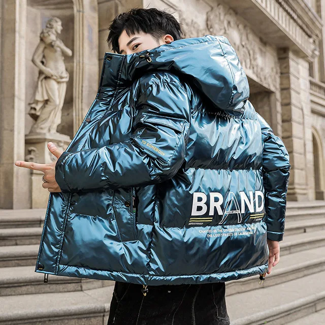 Custom Winter Jacket Shiny Puffer Coat New Fashion Puffer Jacket With Hood For Mens