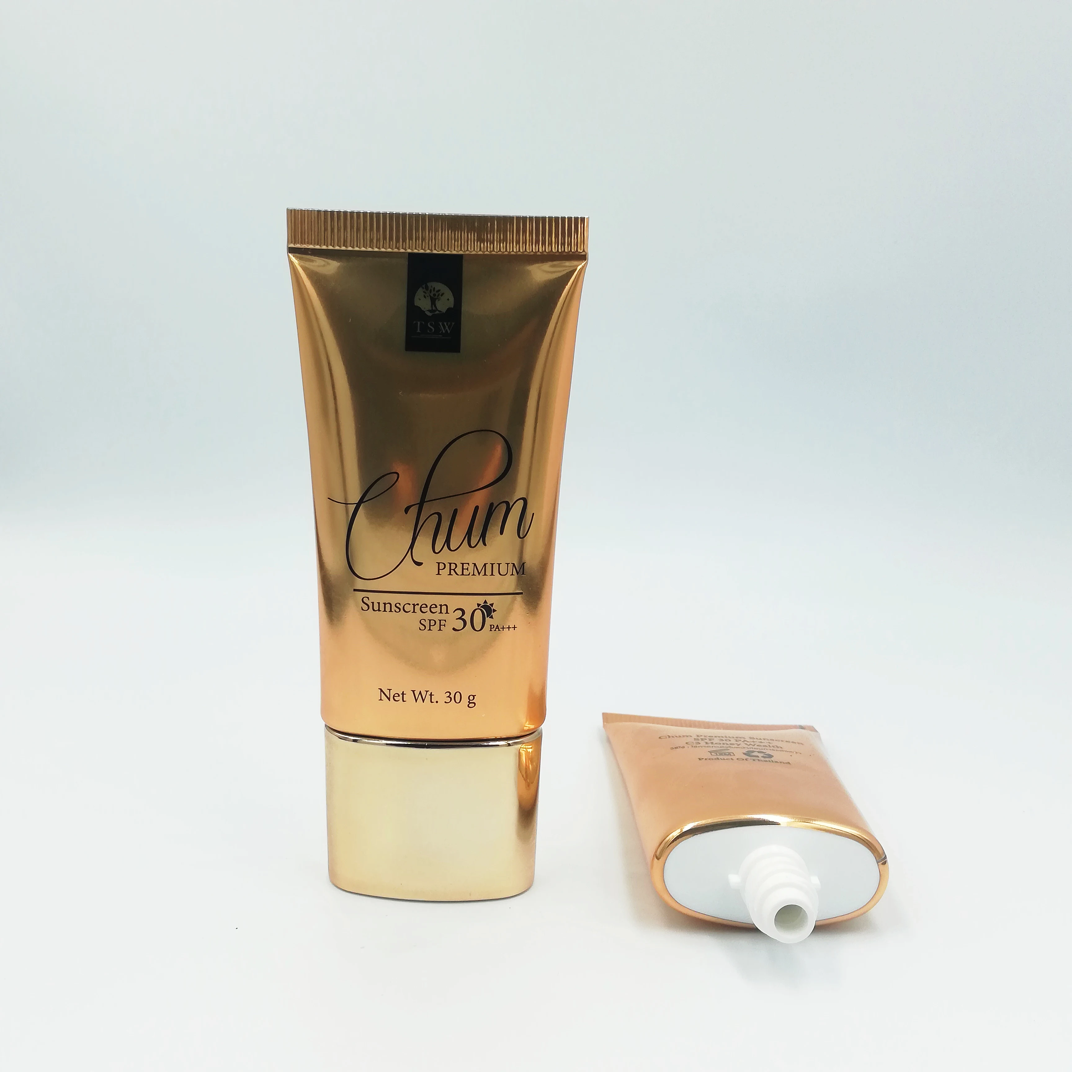 Rose gold 30g flat tube electroplated lid custom logo printing private label plastic aluminum laminated tube cosmetic packaging