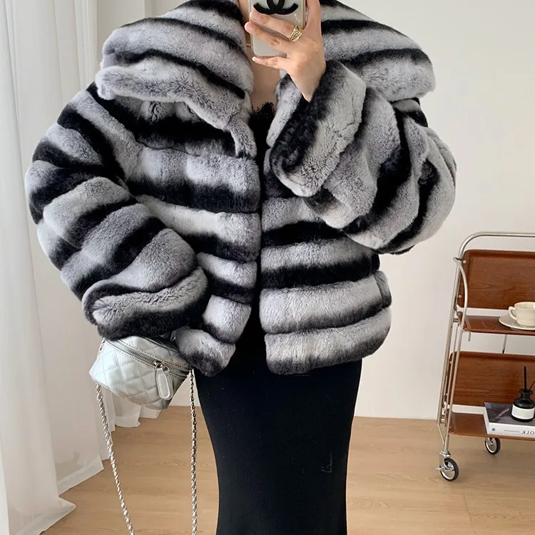Good Price Whole Natural Women Rex Rabbit Fur Coat Real Full Fur Coat Turn-down Collar Winter Warm Fur Coat