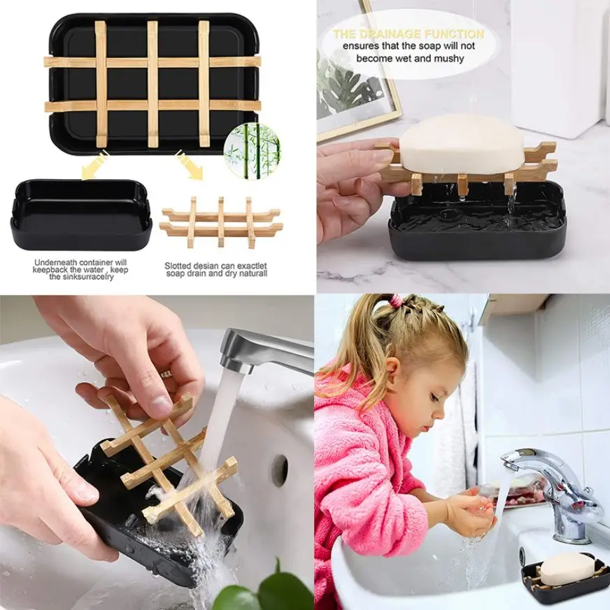 NO PLASTIC Biodegradable Soap Holder For Kitchen Home Bathroom Soap Dish Dishes Wood White Black Soap Dishes