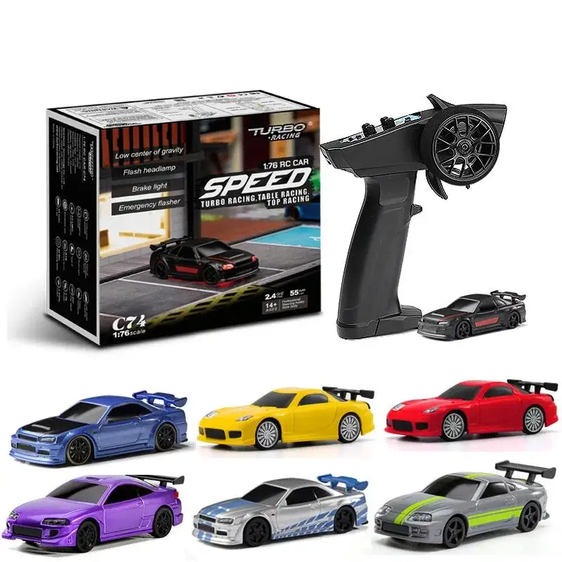 1/76 Turbo Racing Micro RC C64 C73 C72 C74 Drift Car Radio Full Proportional Remote Control Toys RTR Kit for Kids and Adults