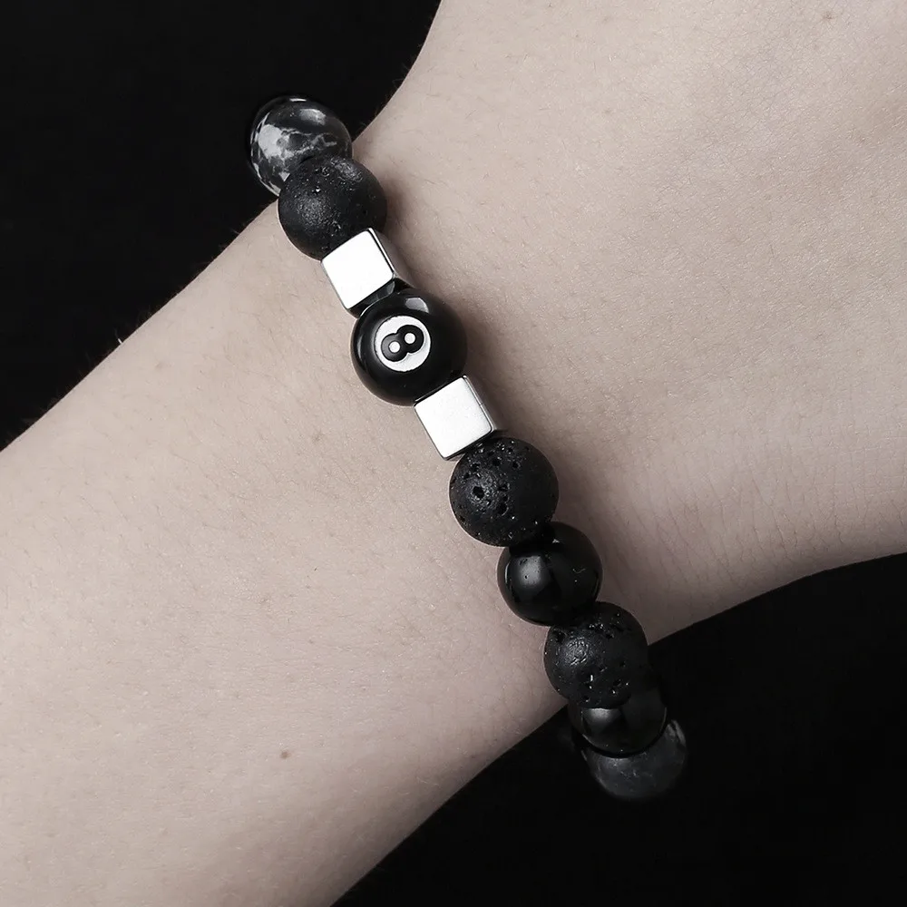 Billiards Black 8 Beaded Bracelets for Men New Simplicity Trendy Metal Square Beads Wrist Jewelry