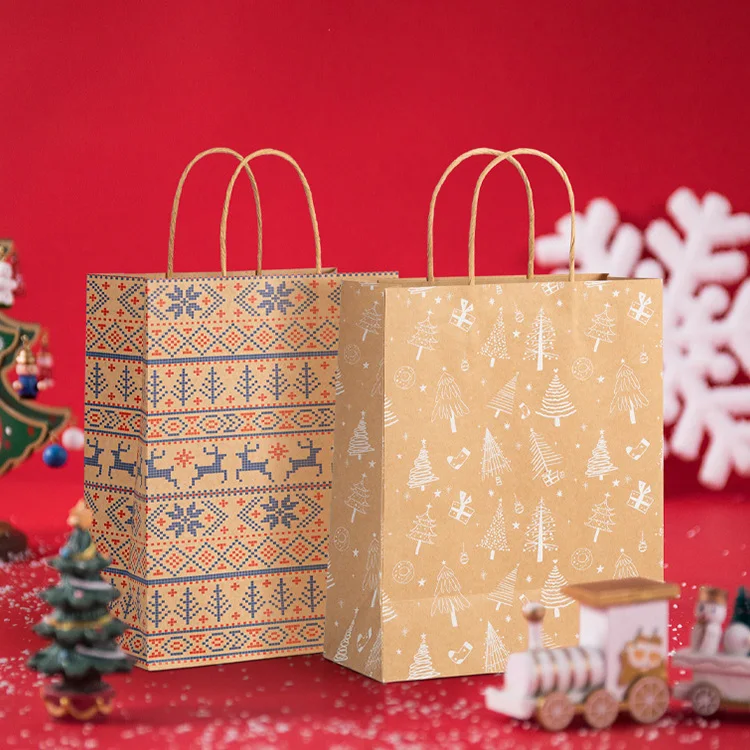 Manufacturers design printed pattern kraft paper bags for Christmas Shopping  packaging kraft gift  bags