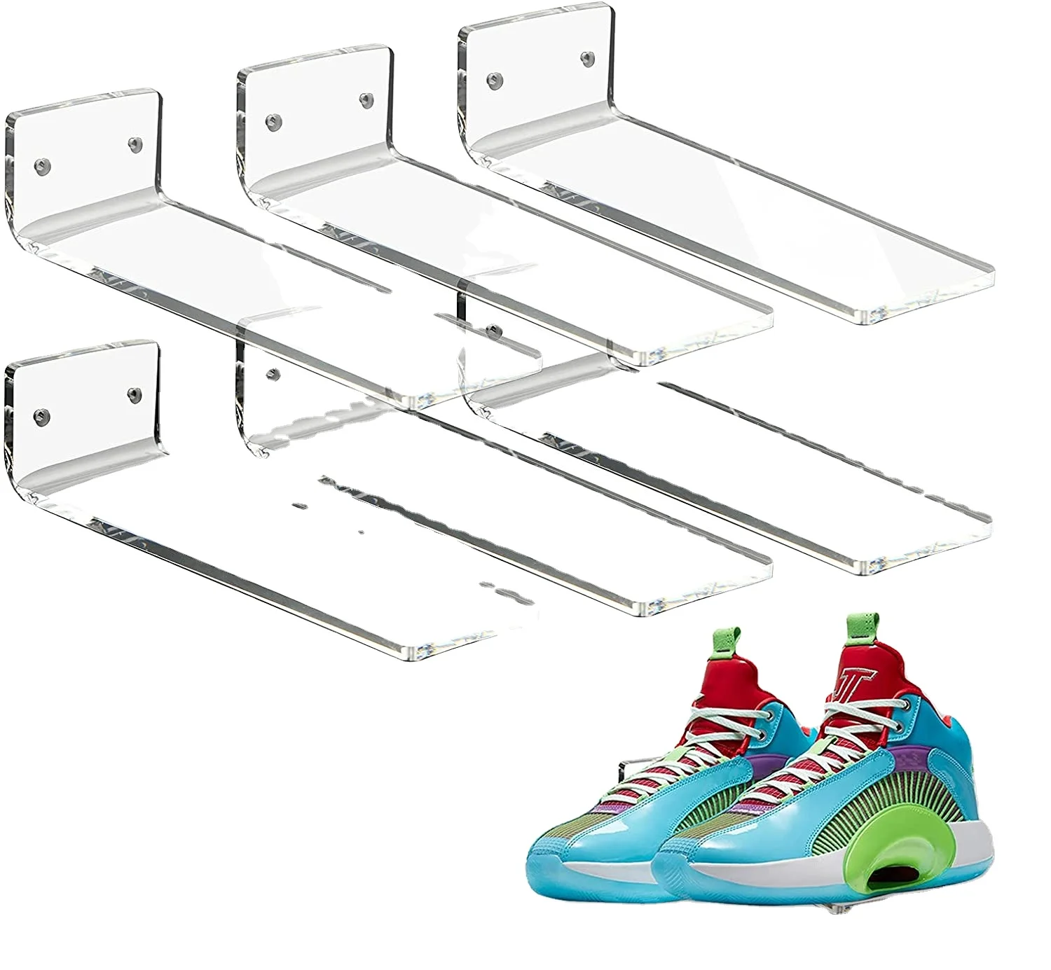 Clear Acrylic Floating Shoe Display Shelves for Wall Mount Clear Acrylic Floating Shelves for Showcase Sneaker Collection