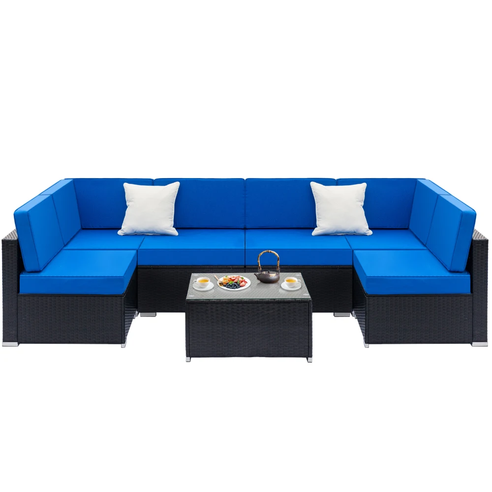 luxury 7 Seater Rattan Sofa Set in grey beige for outdoor garden furniture