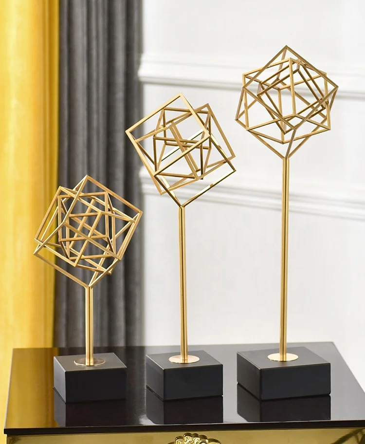 
Golden Metal Home Decoration with Marble Stand with 3 Size 