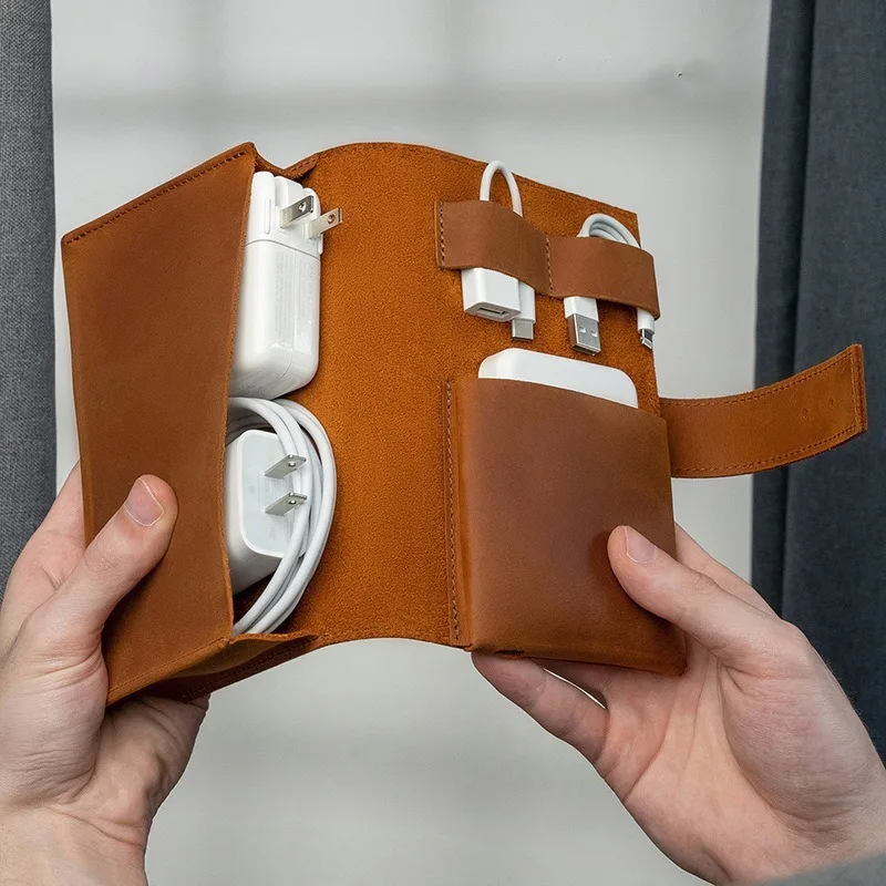 Customized Travel cable Organizer personalized Leather Cord organizer Tech Accessories Digital Accessory Bag Cases