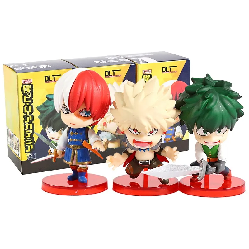 7cm Anime My Hero Academia Izuku Midoriya Katsuki Bakugou Shoto Todoroki Q Version Figure Dolls Model Toys 3pcs/set