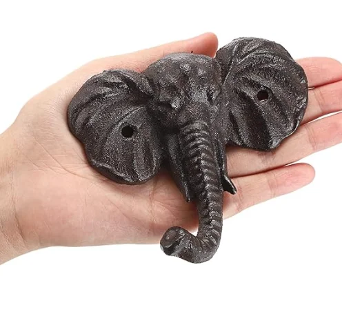 Wall Decorative Hook with Screws Cast Iron Hanger Animal Shaped Wall Hanging Hook Rustic Decorative Coat Hat Hook Elephant