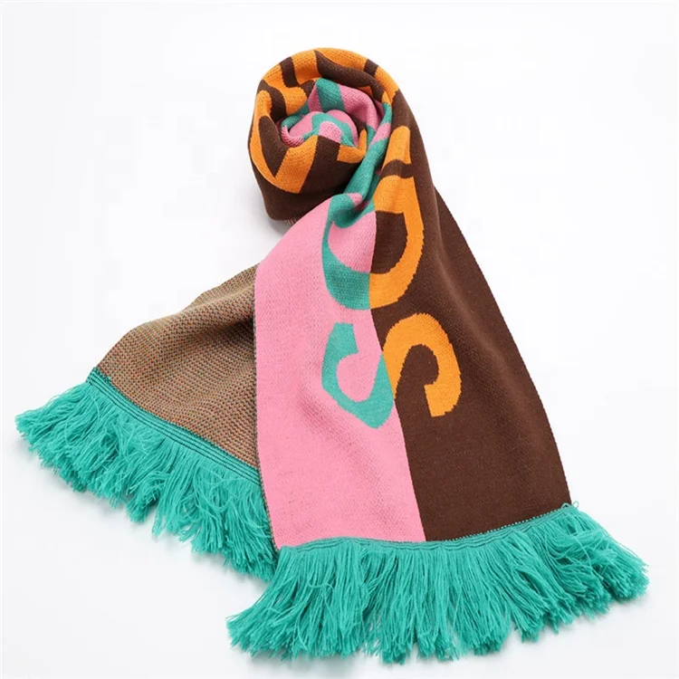 Colorful Women Acrylic Wool Scarf with Tassels Design Your Own Knit Scarves