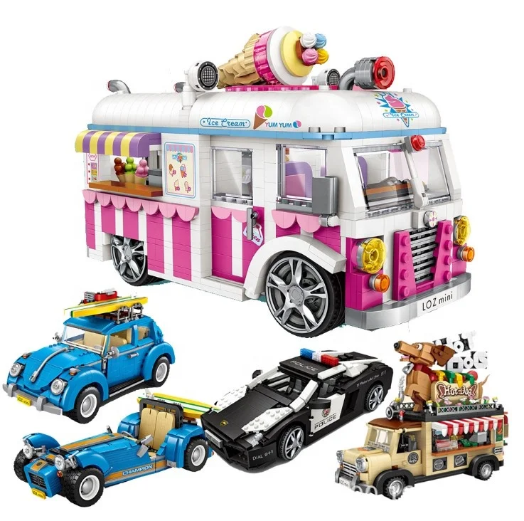 
Loz Educational small Bricks mini Vehicle Assemble model Hot dog shop ice cream truck police car Legoed building blocks for kid 