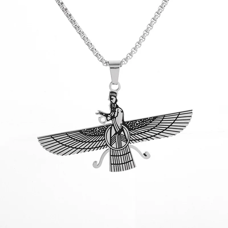MoyaMiya Farvahar wing  Ahura Mazda  Zoroastrian  Persian Iran symbols stainless steel jewelry  men