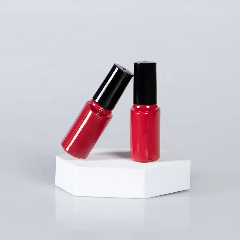Empty 7ml red custom made nail polish glass bottle luxury with plastic black cap