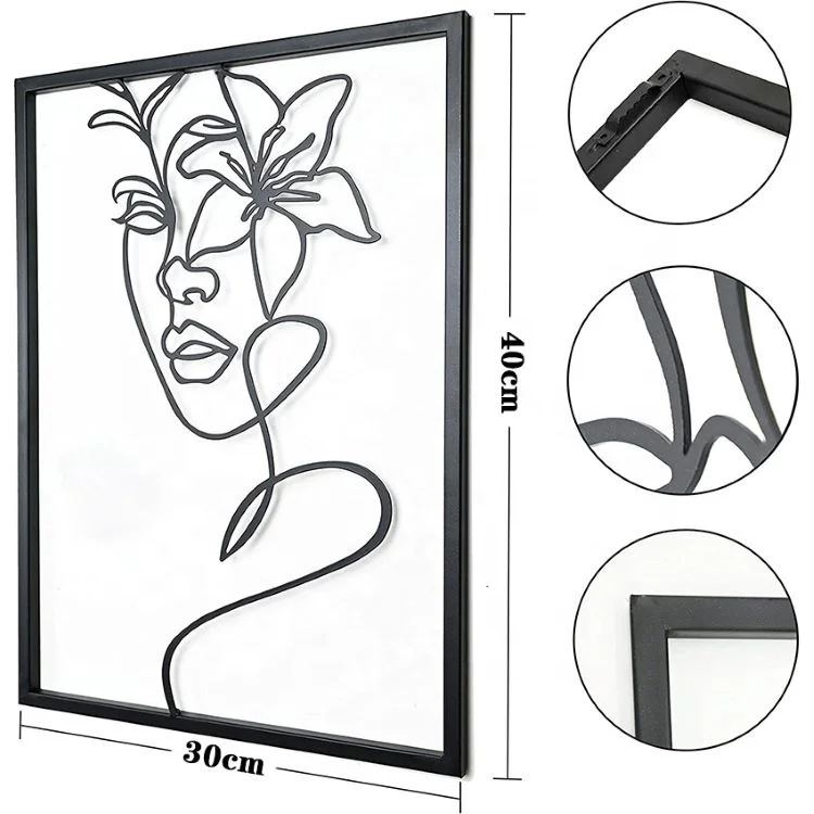 Female Metal Line Art Flower Wall Frames Decoration Aesthetic Room Decor Nordic Home Decor