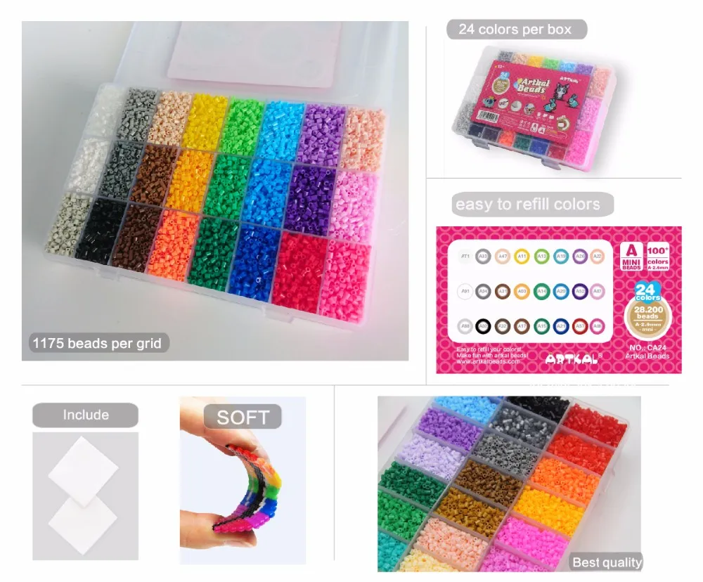 Perler Beads Kit 24Colors 2.6mm Artkal Beads boxes set Ironing Beads
