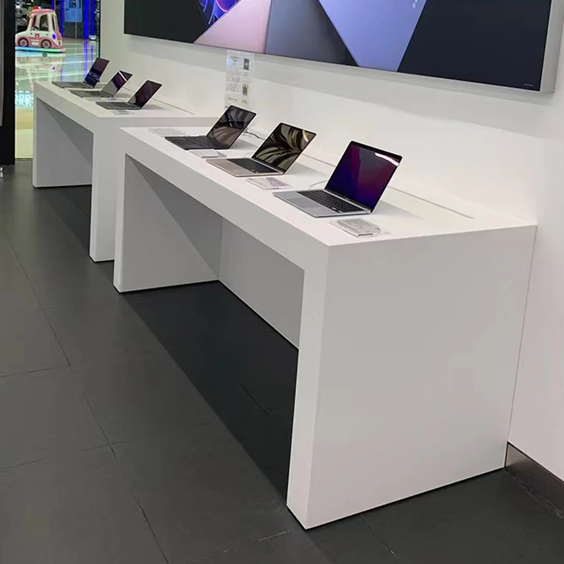 Factory made smart phone store computer display table wooden cell phone laptop display desk show cabinet