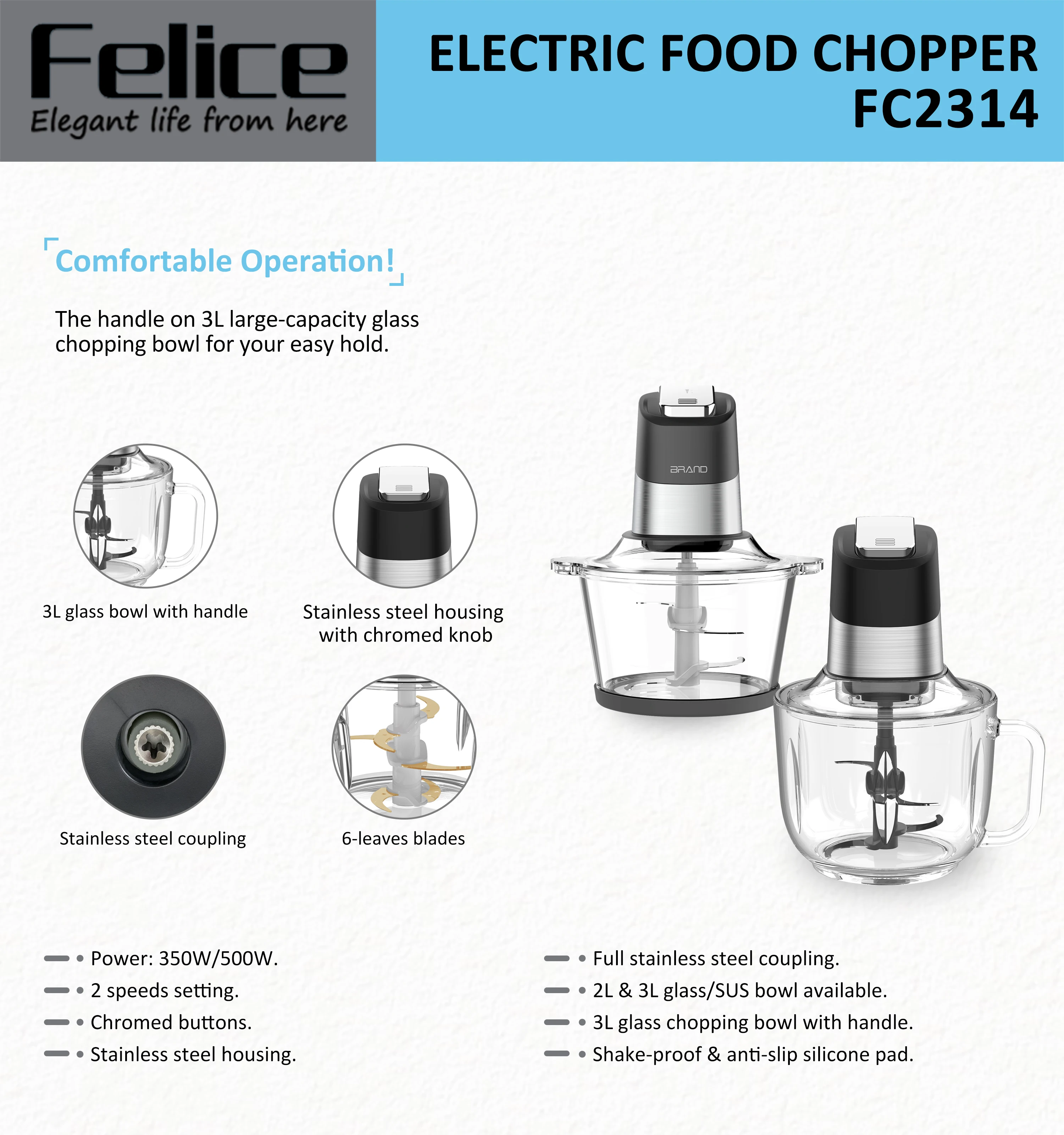 Multi-function Meat Grinder Vegetable Chopper 2 Optional Bowls Powerful 2 Speeds Food Chopper