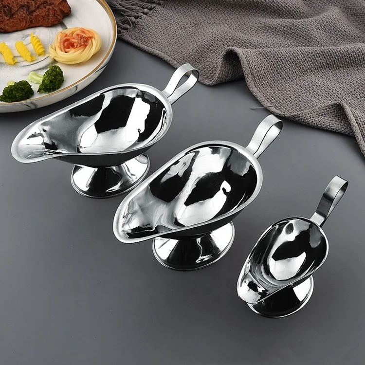 Hot Selling Hotel Serving Tools Food Grade Stainless Steel 3/5/8/10oz Gravy Pourer Dish Salad Dressing Server Gravy Boat