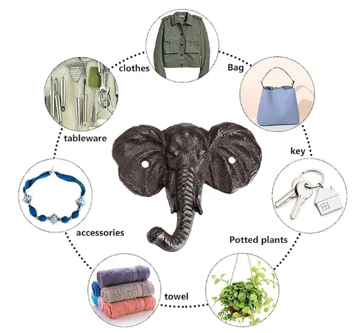 Wall Decorative Hook with Screws Cast Iron Hanger Animal Shaped Wall Hanging Hook Rustic Decorative Coat Hat Hook Elephant