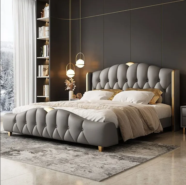 Wholesale Modern Bed Can Customize Bedroom Furniture Soft Waterproof Double Wooden Bed Frame Headboard Bed With Storage