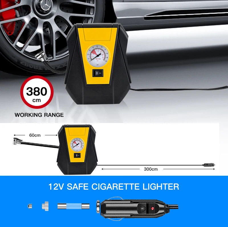 Portable 12V DC Car Tire Inflator Air Compres Air Pump with Digital Pressure Gauge With Emergency LED Light For Car Tire