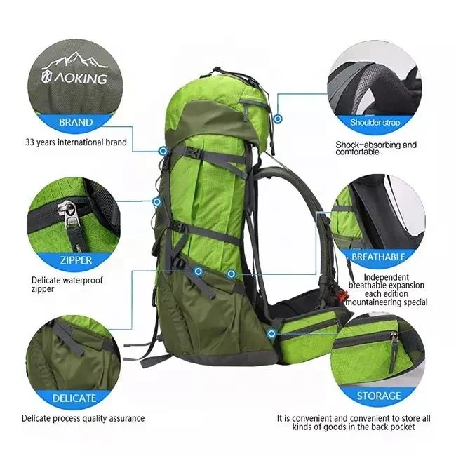 Aoking 70L Ripstop Nylon Outdoor Travel Trekking Backpack Camping Bag Waterproof Moutain Hiking Backpack Mochila