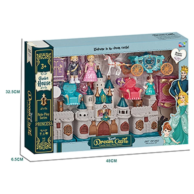 New design electric DIY family Doll House Villa Castle Set Home Play Furniture Plastic Decoration Girl Toy W/ carriage & battery