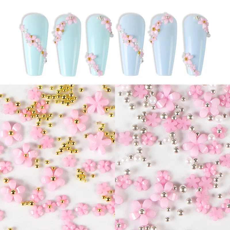 DIY Nail Art Decor Pink Gold Daisy Flower Nails 3D Nails Acrylic Flower