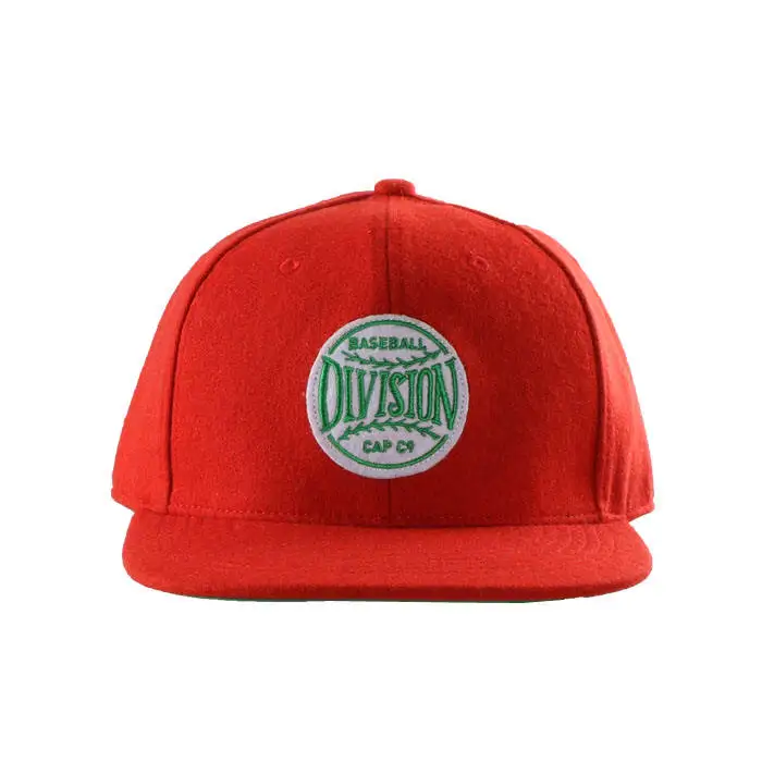New design watermelon red 6 panel flat brim custom blank embroidery wool snapback hat template