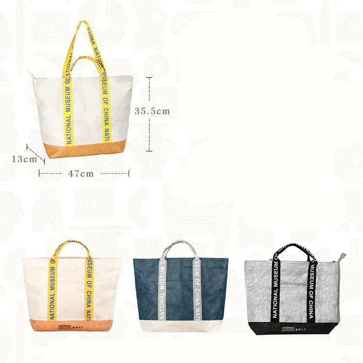 2024 Retro Vintage Style Washable Tote Dupont Kraft Paper Bags Grocery Tyvek Shopping Bags Tyvek Tote Bag For Women