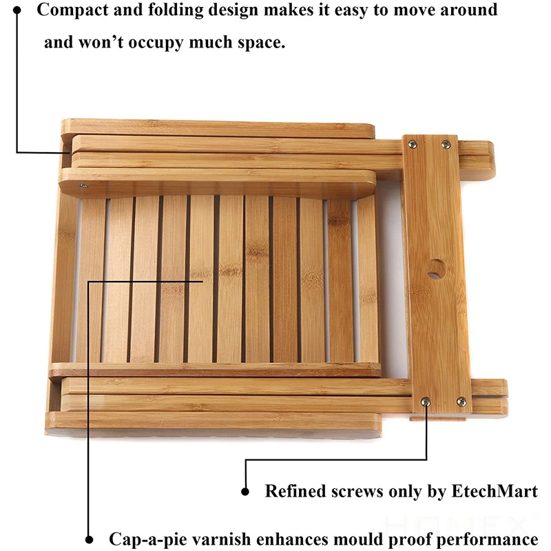 Eco-Friendly Wooden Shower Chair Bamboo Folding Stool for Leg Shaving Spa Foot Rest