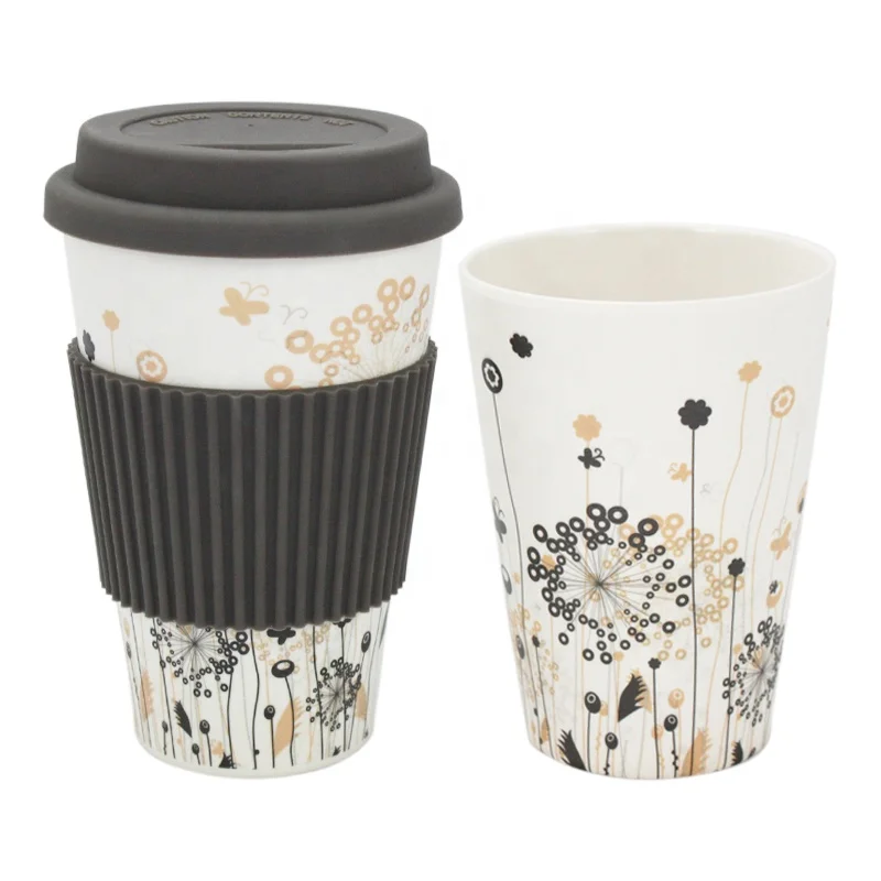 Drinkware Eco-friendly Reusable Travel Espresso Mug Bamboo Fiber Cups for Coffee with Lid