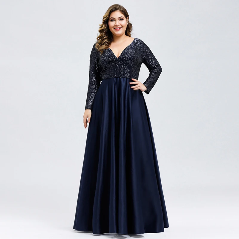 ELPR0000464 in stock navy blue mother dress long sleeves Sequin wedding mother Dress