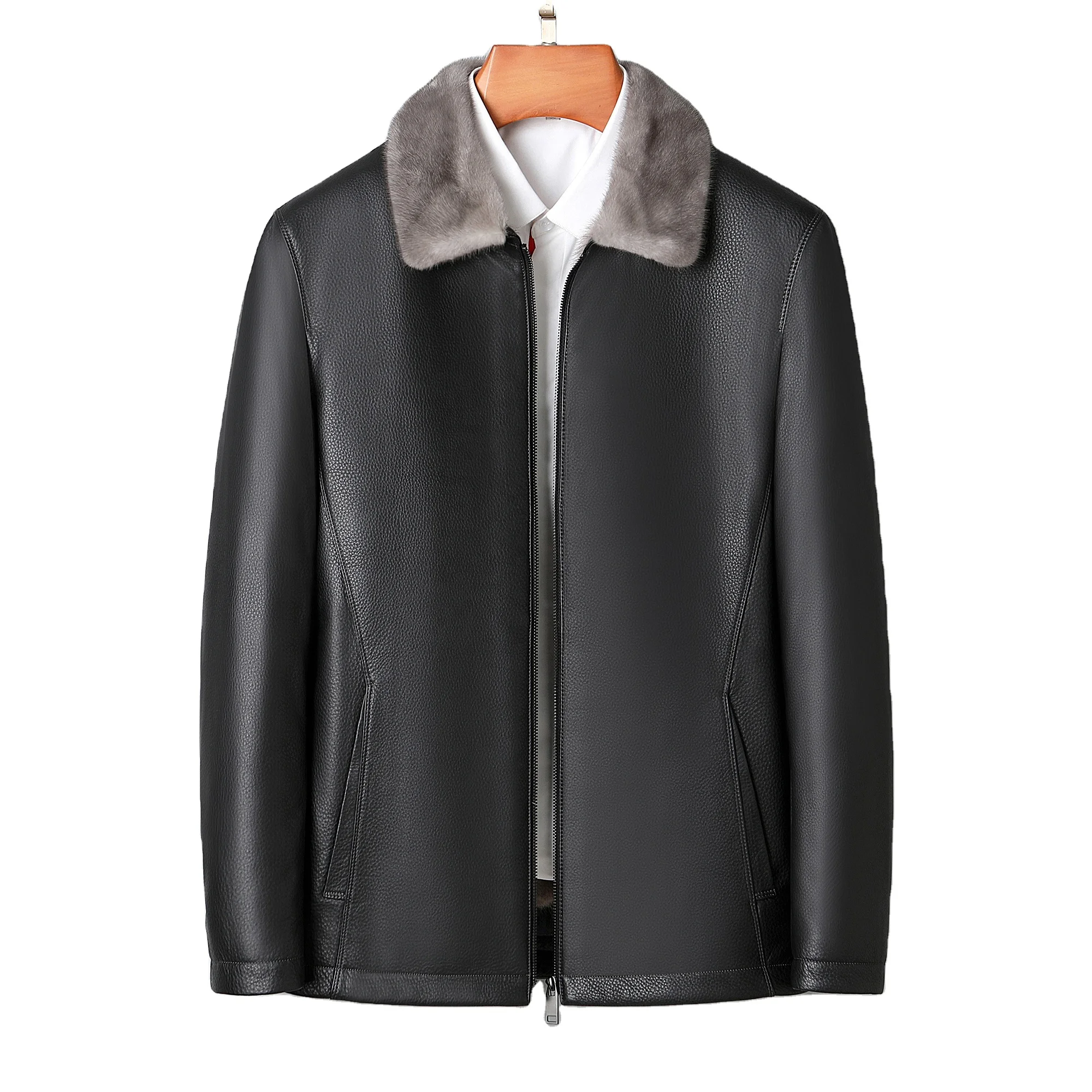 Casual Winter Jacket men Goat Skin Fur Leather Jacket Coat Real  Genuine mink fur coat for men