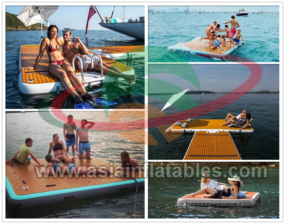 Outdoor Inflatable Swim Island Floating Raft Inflatable Floating Water Jet Ski Dock Floats Platform With Ladder
