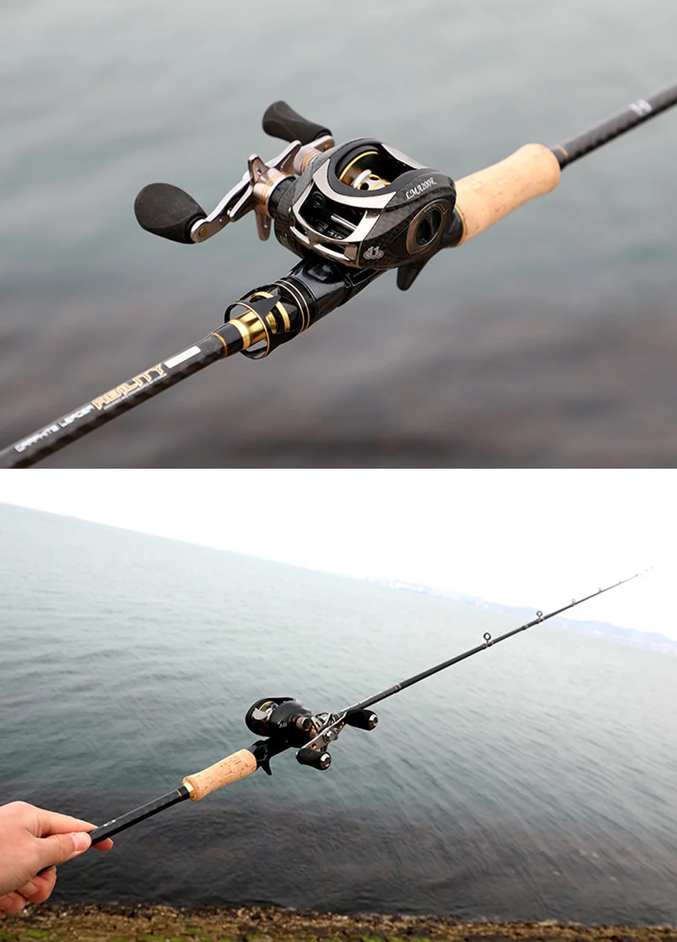Combination of carbon fishing rod and spin reel