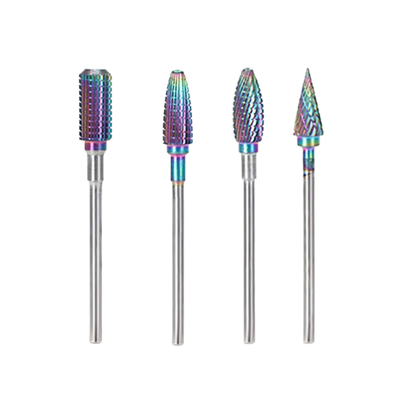 Carbide Rotate Burr Milling Nail Cutter Bits Rainbow Tungsten Carbide Nail Drill Bits For Electric Drill Manicure