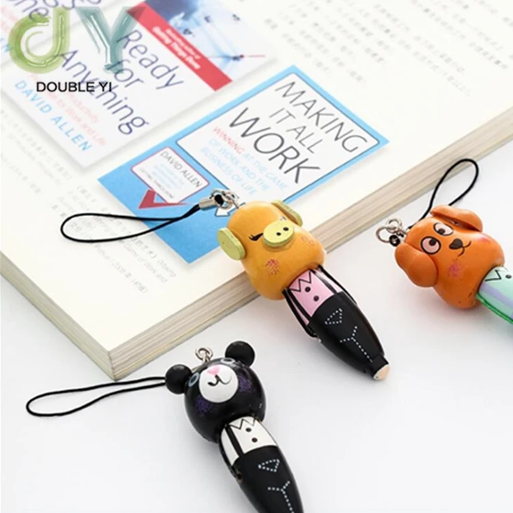 Creative wooden cartoon animal portable ballpoint pen