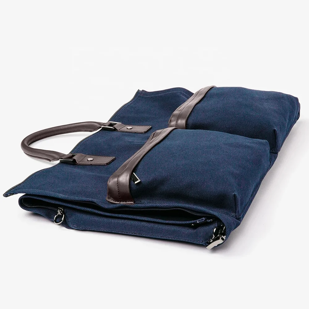 Custom Logo Waterproof Canvas Luxury Garment Leather Bags Leather Garment Duffel Bag For Mens