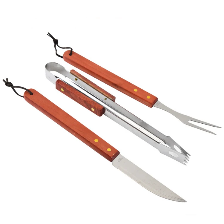 BBQ tool set Manufacturers wholesale stainless steel wooden handle multi-functional outdoor combination grill tools bbq