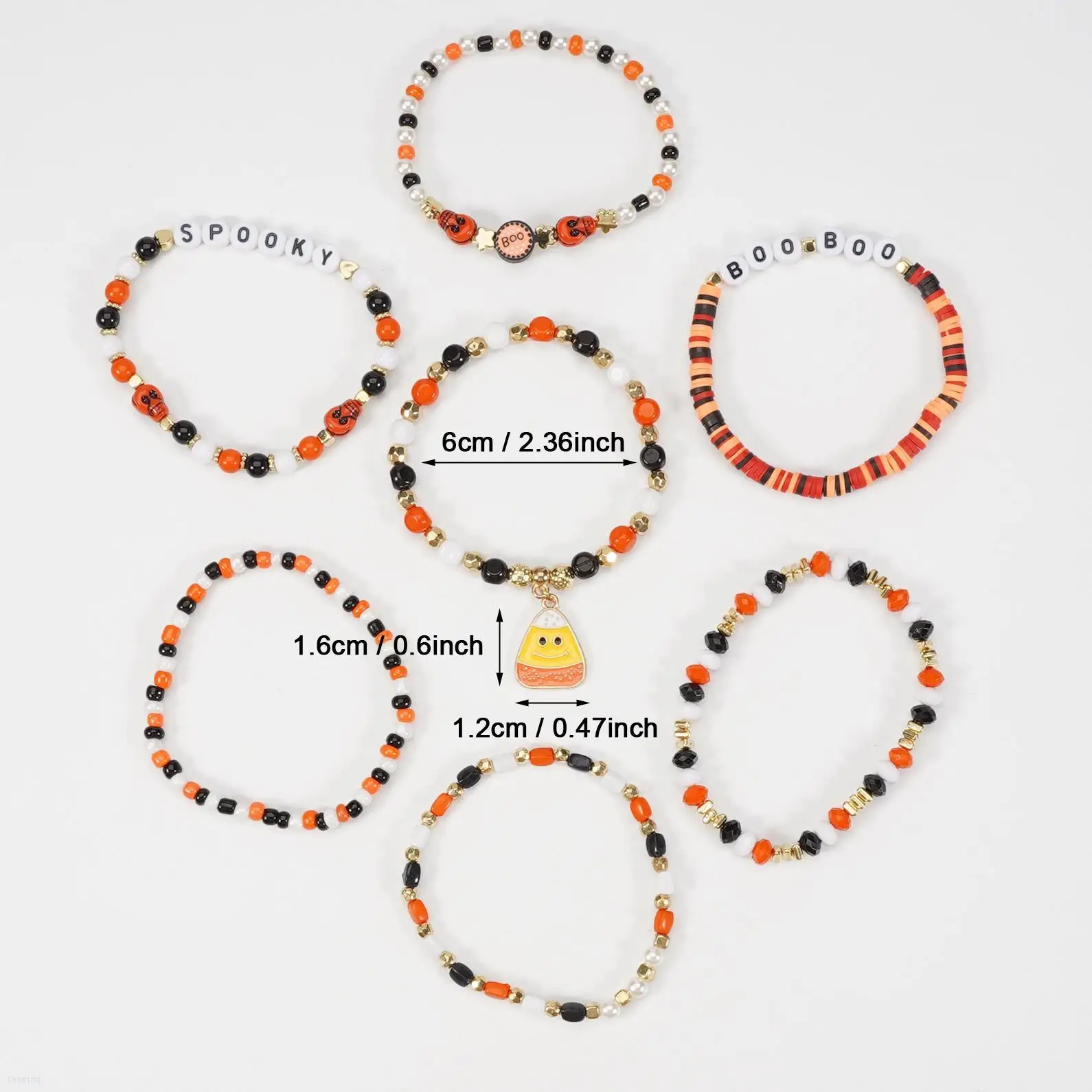 FM Halloween bracelet Corn Kernels Pirate Ghost Pendant Polymer clay beaded party holiday