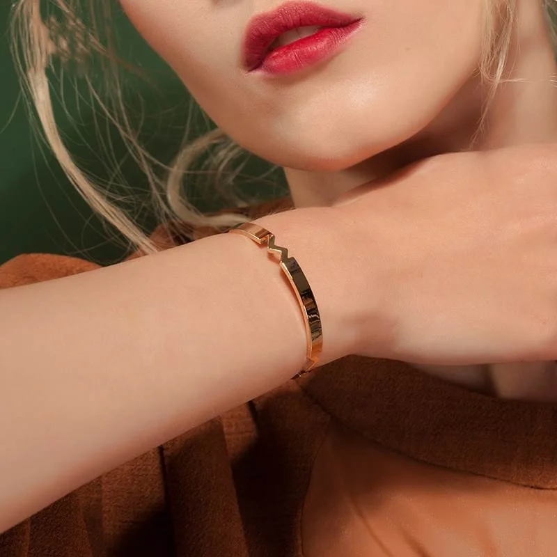 Custom High Quality Style Real Jewelry Polished Minimalist Bracelet Au375 9K solid Gold Cuff Bangle For Women