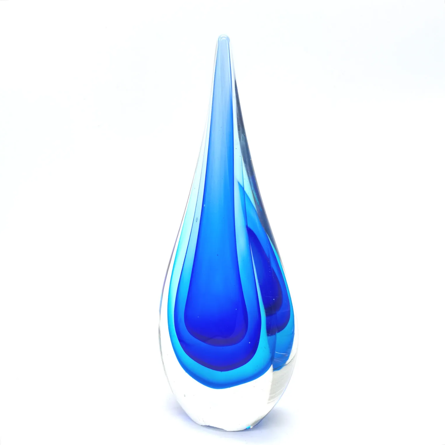 Modern Dark Light Blue Color Handmade Art Glass Water Drop Shape Sculpture