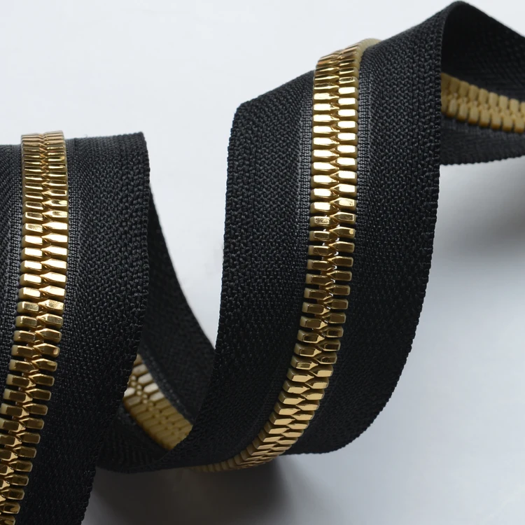 Luxury bronze teeth metal zipper roll plastic copy meta