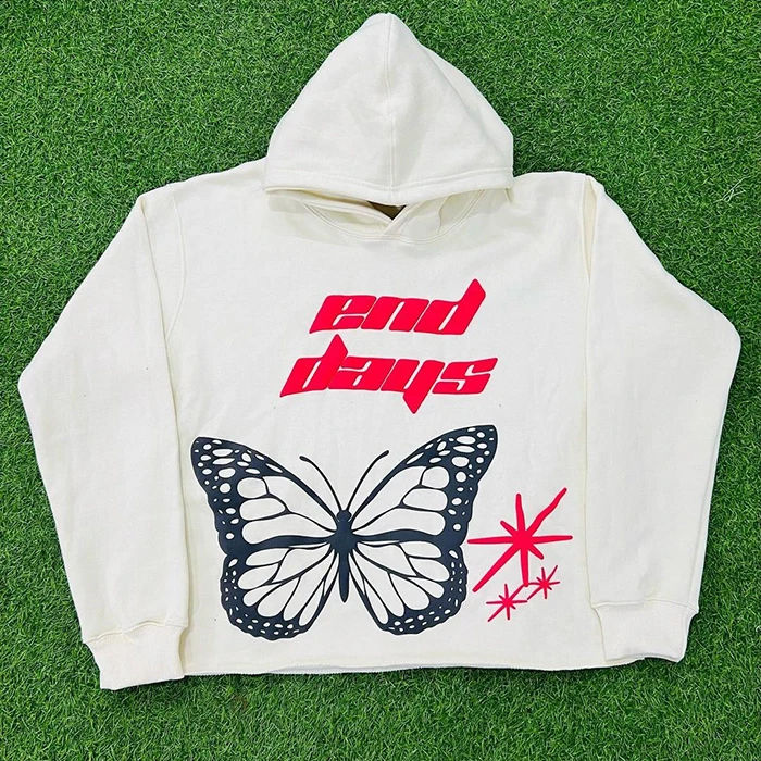 HuiLi OEM factory one stop custom screen printing cropped hoodie men 3d puff print cut edge raw hem boxy hoodie