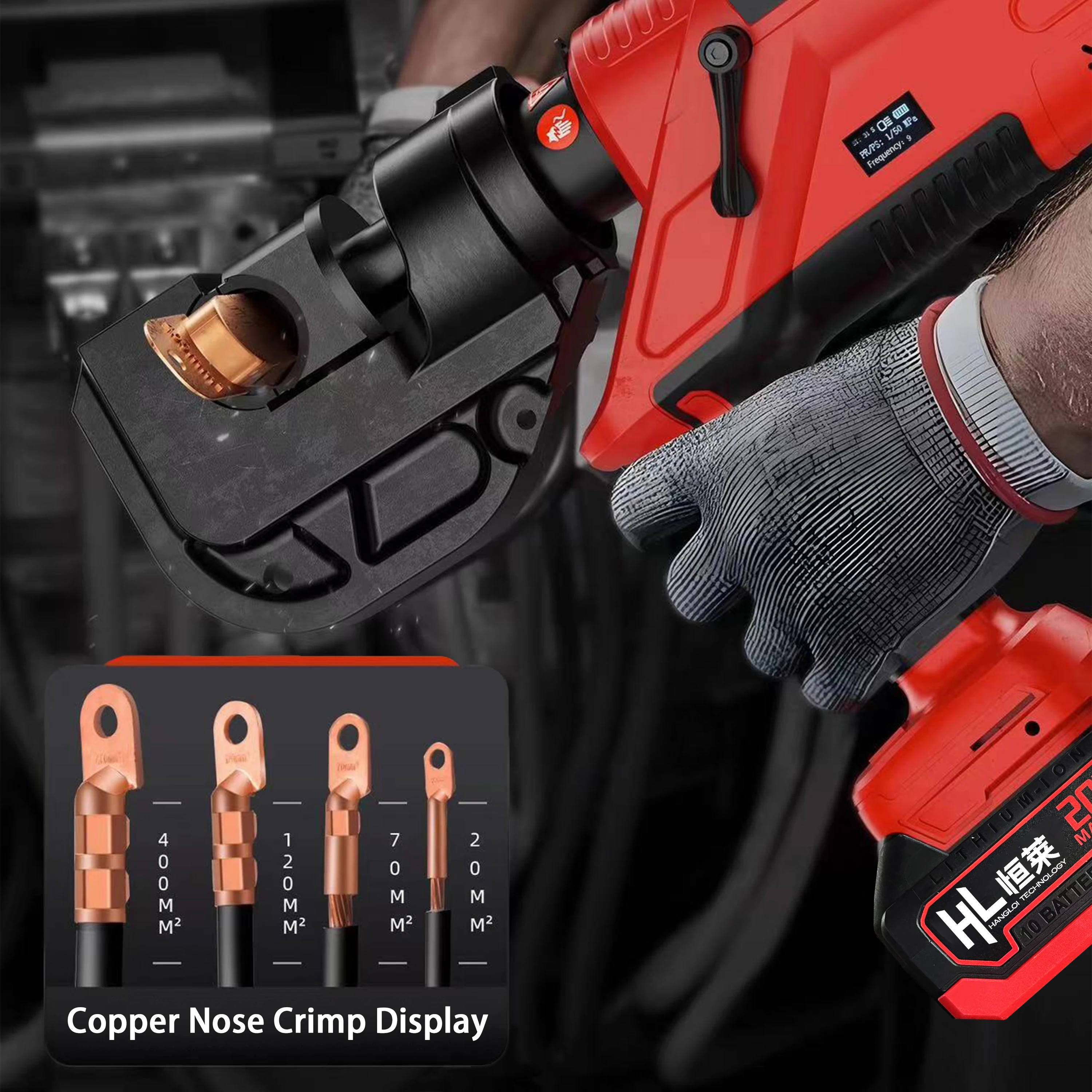 HL-YY09-400 700bar Battery Cu16-mm2 Hydraulic Cable Crimper Connector Copper Cordless Crimping Tool
