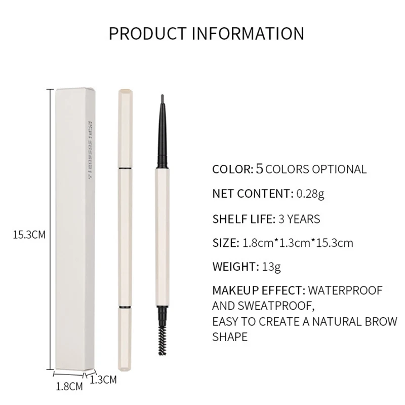 New arrived high quality vegan waterproof eye brow pencil private label white tube brow pencil custom wholesale